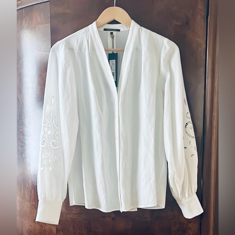 Kobi Halperin Cream Puff Sleeve Blouse with Mandarin Collar